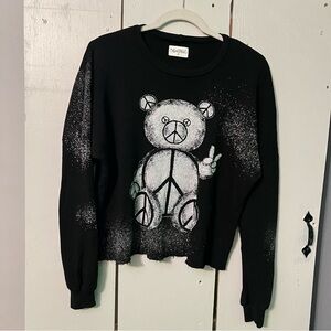 LAUREN MOSHI Black White Lee Peace Teddy crew Oversized Size XS